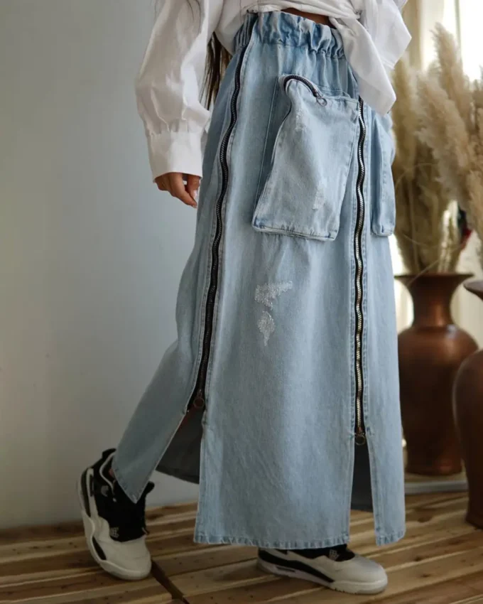 دامن جین آبی روشن زنانه کد ۲۰۹ بسته ۳ عددی - Image 3